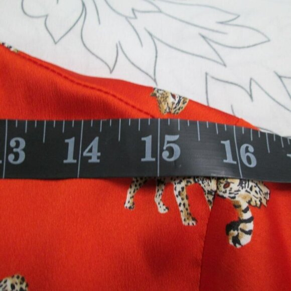 Nwot Leopard-Print Ruffle-Neck Long Sleeve Blouse-Reddish Orange-1P/8 - Picture 8 of 16
